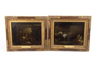 Pair early miniature S. Raven Framed Oil Paintings