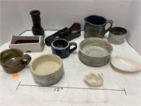 10pcs. Hand made pottery & 1 Lennox Swan