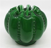 Cactus Flower Green Art Glass Hobnail Ruffled Vase