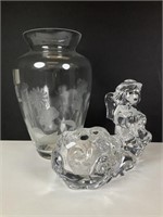 Lenox floral glass vase & angel votive