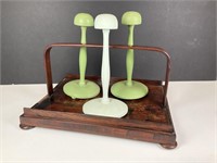 Wooden hat stands w/ wooden tray