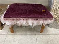 Velvet feather trimmed stool. 11x 15x 10in high.