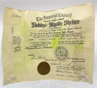 1947 Charlotte NC Masonic Shriner Certificate