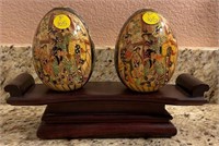 26 - PAIR OF COLLECTOR EGGS ON STAND 6.5"T (P105)