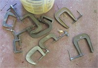 Assortment of C clamps.