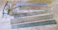 (3) Antique ice saws with (2) blades.