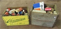 (2) Advertising wood crates with assorted