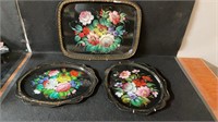 3 Vintage USSR Hand Painted And Signed Folk Art Tr