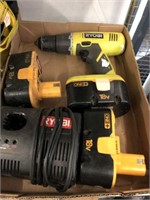 RYOBI DRILL, BATTERIES, AND CHARGER