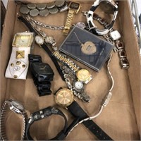 TRAY OF WATCHES AND COSTUME JEWELRY