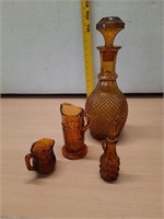 Amber glass decanter and misc