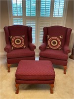 Pair of Wingback Chairs & Ottoman