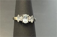 14 KT WG Aquamarine Ring with Diamonds