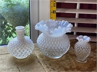 3 Frosted Vases (Including 2 Ruffled Neck)