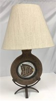 Hand-Crafted Clay and Metal Lamp