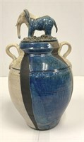 Elephant Pottery Container, Applied Handles