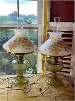Pair of Rose Pattern Hurricane Style Lamps