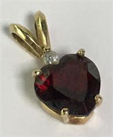 10k Gold Red Garnet & Diamond Heart Pendant