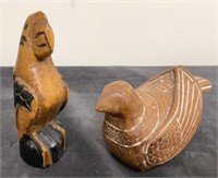 Two Carved Wood Birds