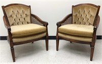 Upholstered Wood Arm Chair Pair