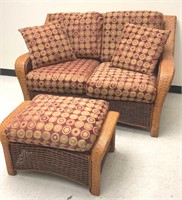 Wicker and Rattan Love Seat with Footstool