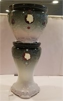 Pottery Pedestal w/Very damaged Jardiniere