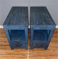 Pair of Blue Distressed Accent Tables