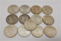13 Silver Dollars-Mixed Types and Grades