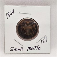 1864 Small Motto Two Cent F (Corrosion/Damage)