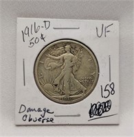 1916-D Half Dollar VF-Obverse Damage