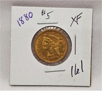 1880 $5 Gold XF