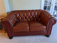 Chestnut Tufted Leather Love Seat