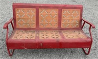 Mid-Century Red Metal Garden Bench