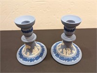 Vintage Wedgewood Blue Jasperware Candle Holders