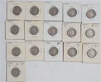 Lot of 15 Buffalo Nickels 1927D, 1929S x2, 1936