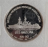 1 Troy Oz 99.9% Silver Round Pearl Harbor U.S.S.