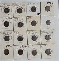 Lot of 16 Indian Head Pennies 8x 1904 8x 1903
