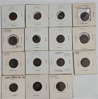 Lot of 15 Indian Head Pennies 1881,1882,1883,