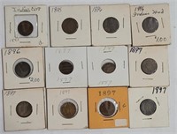 Lot of 12 Indian Head Pennies 1893,1895, 1896 x 3
