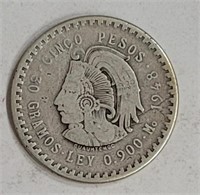1948 90% Silver Cinco Pesos Mexico Coin