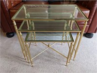 Vintage Brass Glass Topped Nesting Tables