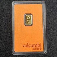 1 Gram .9999 Valcambi Suisse Gold Bar Sealed