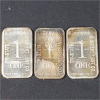 Lot of (3) 1 Ounce Tri-State Refining Fine Silver