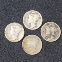 Lot of (4) 1917-1923 Silver Mercury Dimes