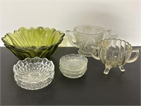 Vintage cut glass dishes and sugar and creamer jar