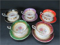 5 BONE CHINA ELIZABETHAN #4433 CUPS WITH SAUCERS