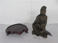 ORIENTAL BRONZED MOTHER WITH BABY FIGURE ON STAND