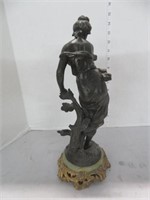 FRENCH BRONZED LADY FIGURE ON MARBLE & BRASS BASE