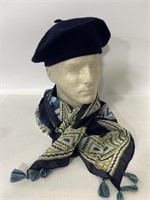 Navy beret and matching ladies scarf