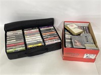 Box of vintage cassette tapes & case holder